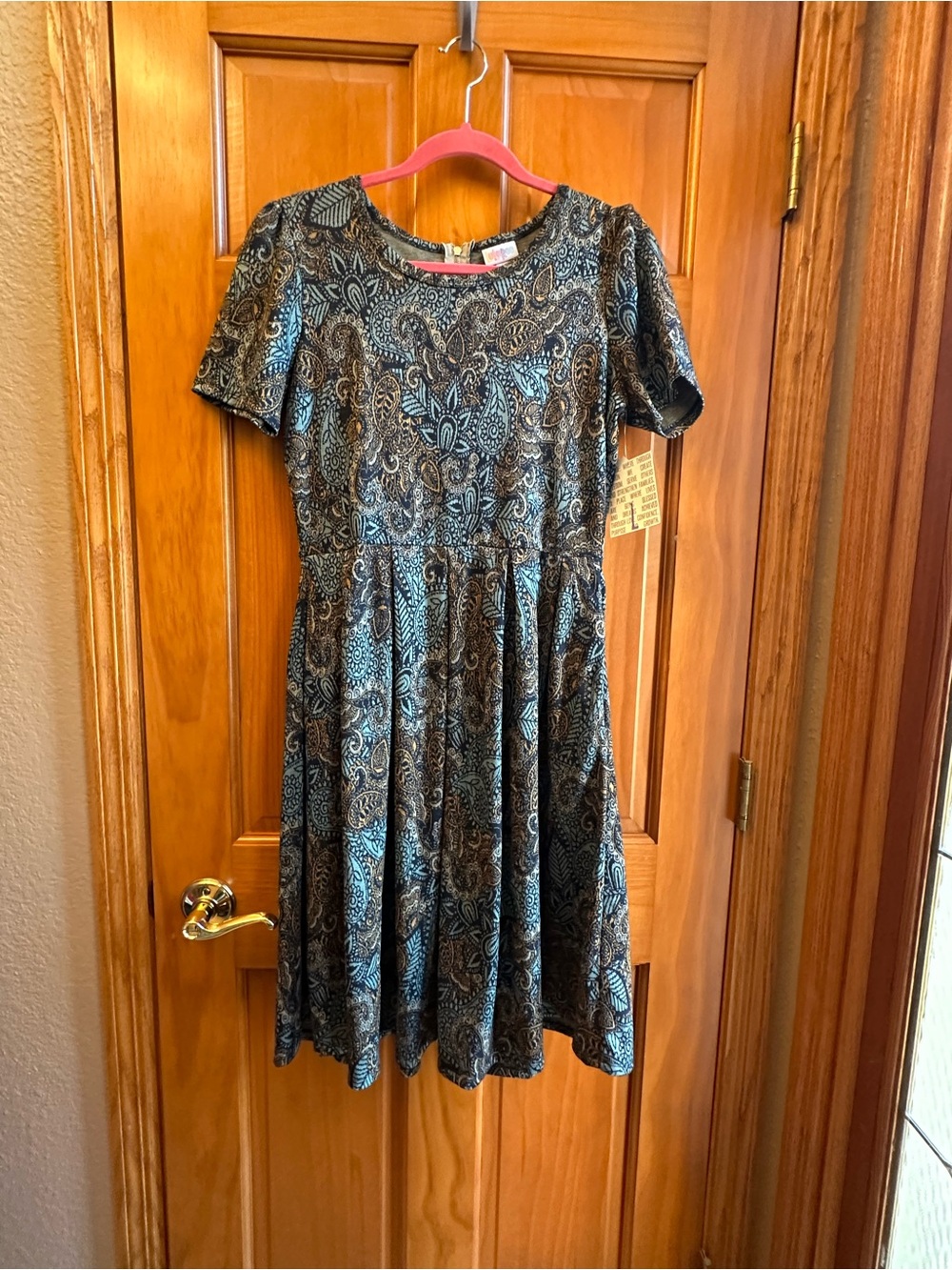 LuLaRoe Amelia Black and Teal Paisley Midi Dress